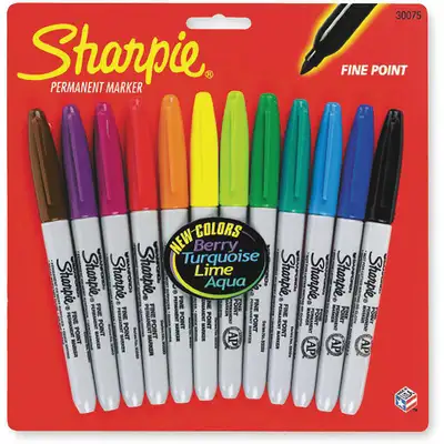 913133-7 Sharpie Fine-Tip Permanent Marker Set, Black, Blue, Green, Red,  Brown, Orange, Purple, Berry, Turquoise, Aqu