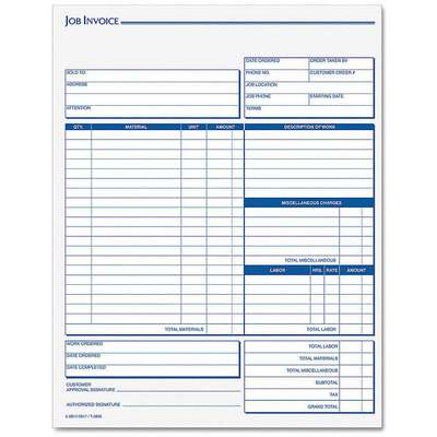 Job Invoice Form,8-1/2 x 11-5/