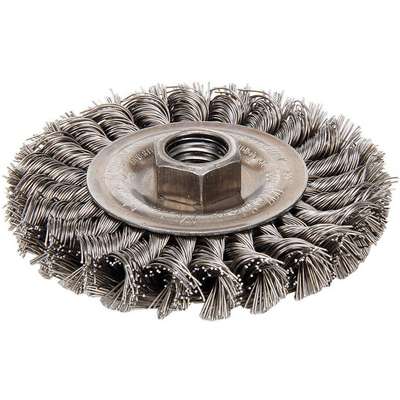 Weiler 4-1/2 Knotted Wire Wheel Brush 1 EA Arbor Hole Mounting 0.020 Wire Dia 1 Bristle Trim Length 