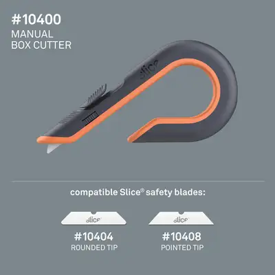 915578 Slice Box Cutter: 7 in Overall Lg, Ceramic Rounded Tip, Textured,  Plastic, Black/Orange
