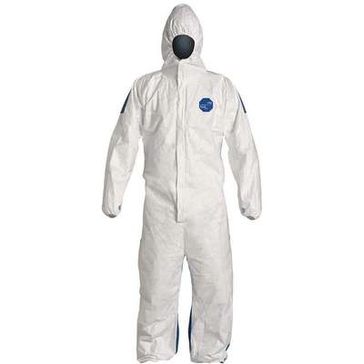Hooded Coverall,White/Blue,4XL,