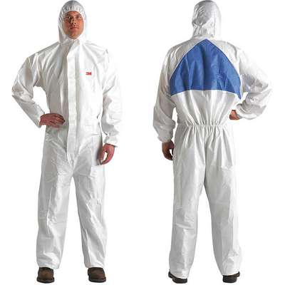 Hooded Coverall,White/Blue,Xl,