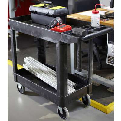 913227-8 Rubbermaid Polypropylene Flat Handle Utility Cart, 500 lb. Load  Capacity, Number of Shelves: 2