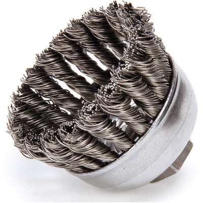 0.014",1/2"-13Arbor,14000r Weiler-Wire Cup Brush,Threaded Hole,Crimped Wire 3"