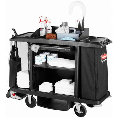926503-1 Rubbermaid Black, Housekeeping Cart, Overall Length 60, Overall  Width 22, Overall Height 50