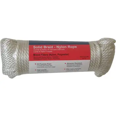 915888-4 Rope: 3/8 in Rope Dia, White, 100 ft Rope Lg, 229 lb Working Load  Limit, Solid Braid
