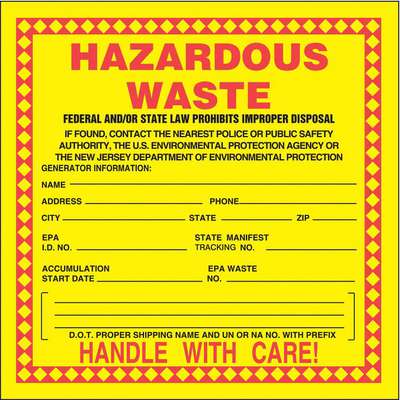 Dot Handling Label,Waste,6" W,